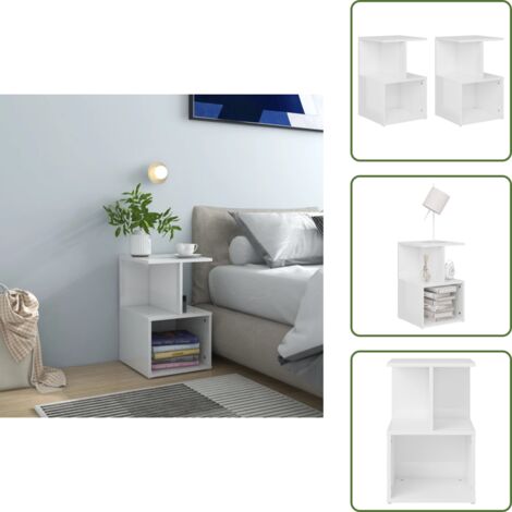 The Living Store Mesitas de noche 2 uds contrachapada blanco brillo 35x35x55 cm - Mesita de noche contrachapada