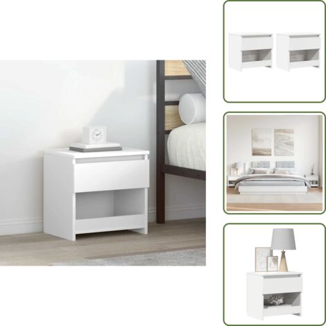 The Living Store Mesitas de noche 2 uds contrachapada blanco brillo 40x30x30 cm - Mesitas de noche