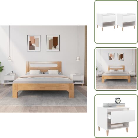 The Living Store Mesitas de noche 2 uds contrachapada blanco brillo 50x46x50 cm - Mesitas de noche
