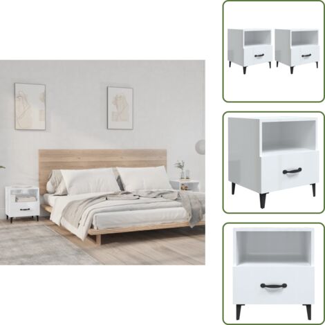 The Living Store Mesitas de noche 2 uds madera contrachapada blanco brillante - Mesitas de noche