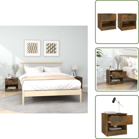 The Living Store Mesitas de noche 2 uds madera contrachapada color roble ahumado - Mesitas de noche