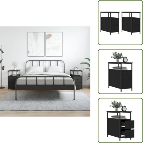 The Living Store Mesitas de noche 2 uds madera de ingeniería negra 30x60x60 cm - Mesita de noche negra