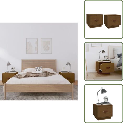The Living Store Mesitas de noche 2 uds madera de pino marrón miel 40x34x35 cm - Mesitas de noche
