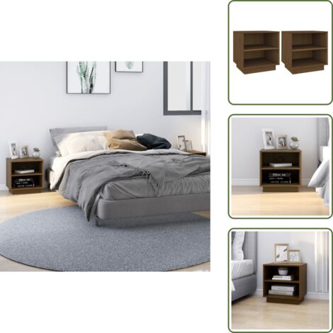 The Living Store Mesitas de noche 2 uds madera de pino marrón miel 40x34x40 cm - Mesitas de noche