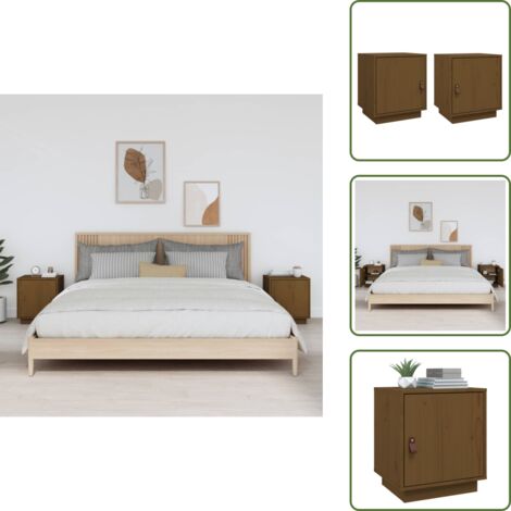 The Living Store Mesitas de noche 2 uds madera de pino marrón miel 40x34x45 cm - Mesitas de noche