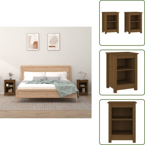 The Living Store Mesitas de noche 2 uds madera de pino marrón miel 40x35x55 cm - Mesita de noche de madera