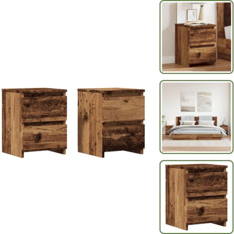The Living Store Mesitas de noche 2 uds madera ingeniería envejecida 30x30x40 cm - Mesita de noche industrial