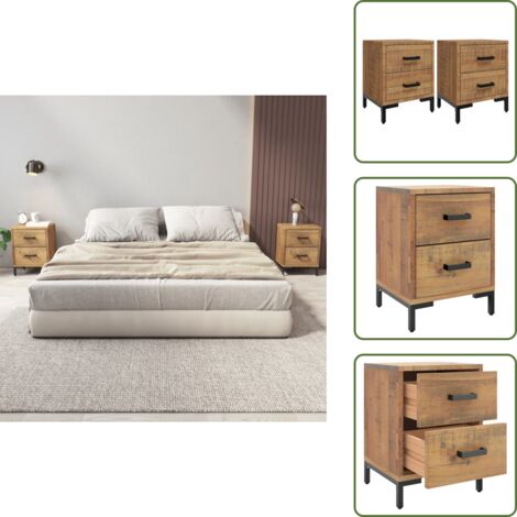 The Living Store Mesitas de noche 2 uds madera maciza de pino 36x30x45 cm - Mesita de noche de madera