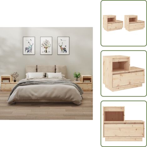The Living Store Mesitas de noche 2 uds madera maciza de pino 60x34x51 cm - Mesita de noche de madera