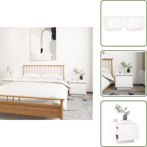 The Living Store Mesitas de noche 2 uds madera maciza de pino blanco 35x34x32 cm - Mesitas de noche