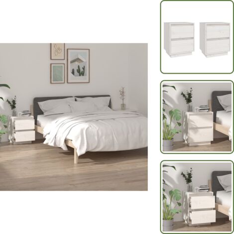 The Living Store Mesitas de noche 2 uds madera maciza de pino blanco 40x35x50 cm - Mesitas de noche
