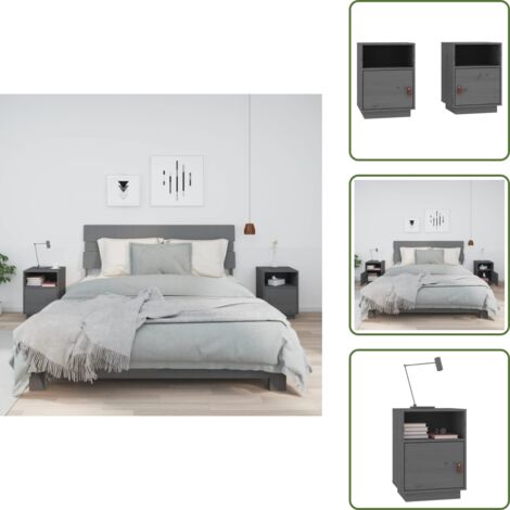 The Living Store Mesitas de noche 2 uds madera maciza de pino gris 40x34x55 cm - Mesita de noche de madera