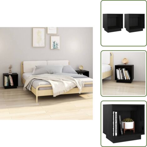 The Living Store Mesitas de noche 2 uds madera maciza de pino negro 40x30x40 cm - Mesitas de noche