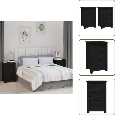 The Living Store Mesitas de noche 2 uds madera maciza de pino negro 40x35x61,5cm - Mesita de noche de madera