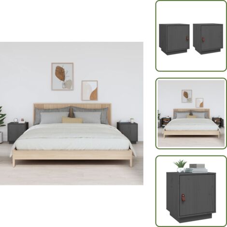 The Living Store Mesitas de noche 2 uds madera maciza pino gris 40x34x45 cm - Mesita de noche de madera