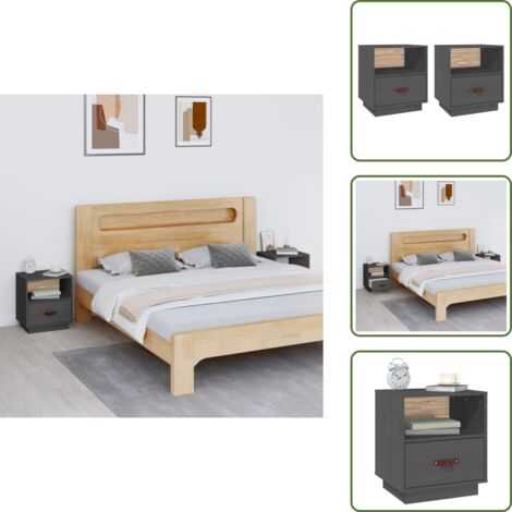 The Living Store Mesitas de noche 2 uds madera maciza pino gris 40x34x45 cm - Mesita de noche de madera