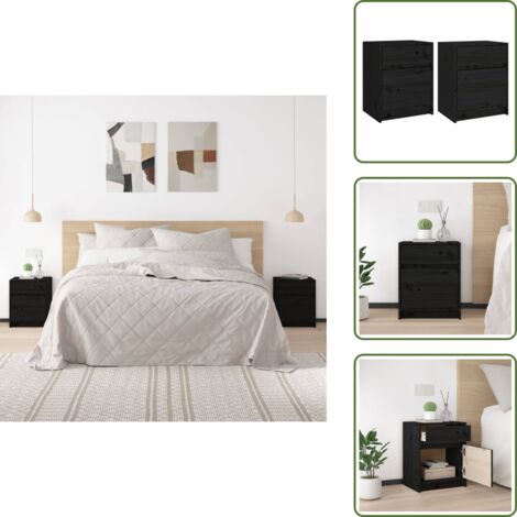 The Living Store Mesitas de noche 2 uds madera maciza pino negro 40x31x50 cm - Mesita de noche de madera