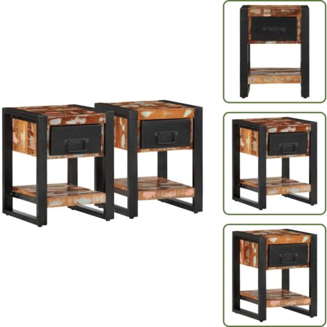 The Living Store Mesitas de noche 2 uds multicolor madera maciza rugosa mango - Mesitas de noche