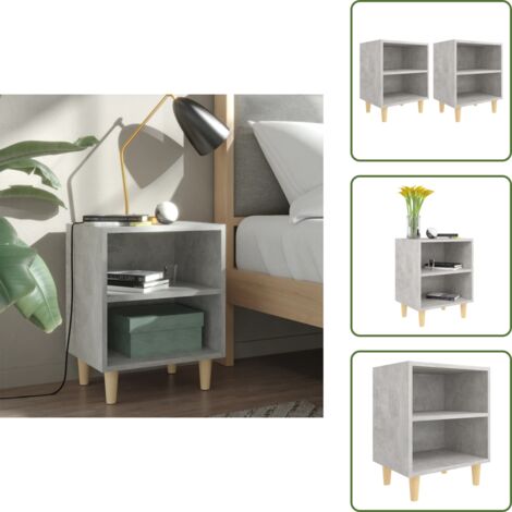 The Living Store Mesitas de noche 2 uds patas madera gris hormigón 40x30x50 cm - Mesitas de noche