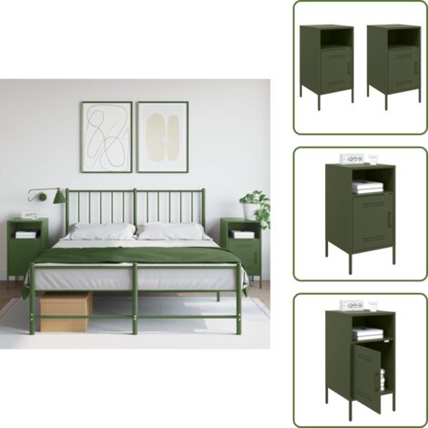 The Living Store Mesitas de noche 2 unidades acero verde oliva 36x39x68 cm - Mesitas de noche