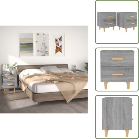 The Living Store Mesitas de noche 2 unidades gris sonoma 40x35x47,5 cm - Mesitas de noche
