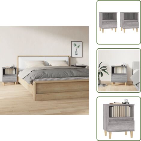 The Living Store Mesitas de noche 2 unidades gris Sonoma 40x35x50 cm - Mesitas de noche