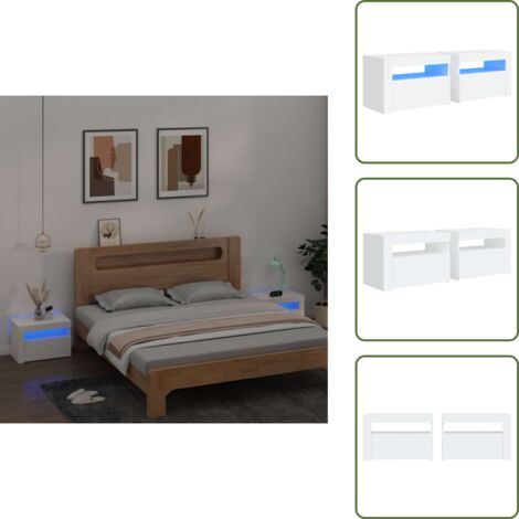 The Living Store Mesitas de noche con LED 2 unidades blanco 60x35x40 cm - Luces LED RGB