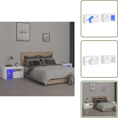The Living Store Mesitas de noche con luces LED 2 uds blancas 70x36,5x40cm - Luz led