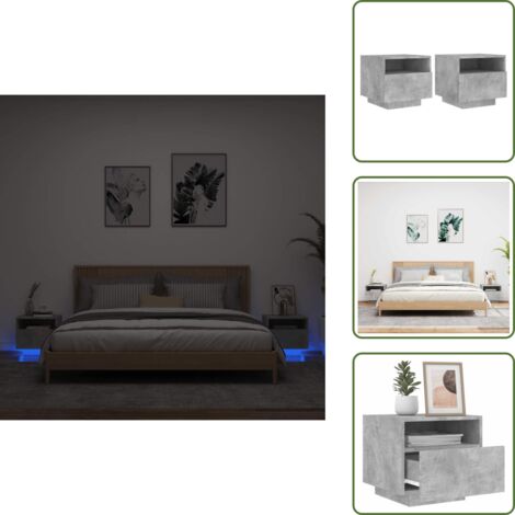 The Living Store Mesitas de noche con luces LED 2 uds gris hormigón 40x39x37 cm - Luces LED