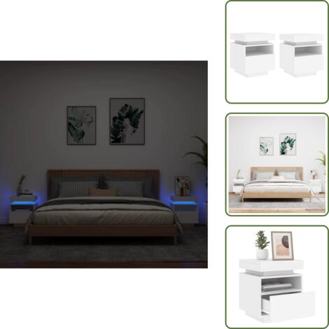The Living Store Mesitas de noche con luces LED 2 unidades blanco 40x39x48,5 cm - Luces LED