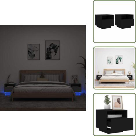 The Living Store Mesitas de noche con luces LED 2 unidades negro 40x39x37 cm - Luces LED