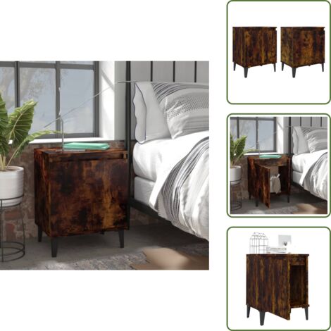 The Living Store Mesitas de noche con patas de metal roble ahumado 40x30x50 cm - Mesitas de noche