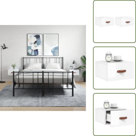 The Living Store Mesitas de noche de pared 2 uds blanco brillo 35x35x20 cm - Mesita de pared