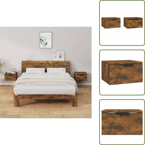 The Living Store Mesitas de noche de pared 2 uds color roble ahumado 34x30x20 cm - Mesita de pared