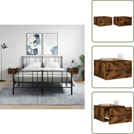 The Living Store Mesitas de noche de pared 2 uds color roble ahumado 35x35x20 cm - Mesita de pared