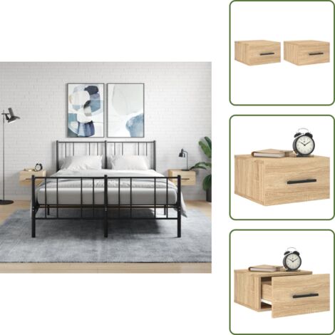 The Living Store Mesitas de noche de pared 2 uds color roble Sonoma 35x35x20 cm - Mesita de pared