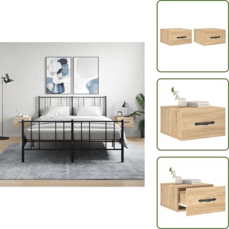 The Living Store Mesitas de noche de pared 2 uds color roble Sonoma 35x35x20 cm - Mesita de pared