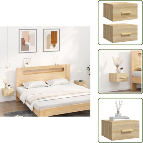 The Living Store Mesitas de noche de pared 2 uds color roble Sonoma 35x35x20 cm - Mesita de pared