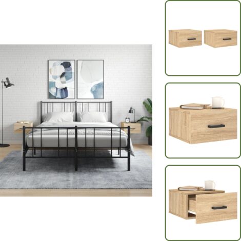 The Living Store Mesitas de noche de pared 2 uds color roble Sonoma 35x35x20 cm - Mesita de pared