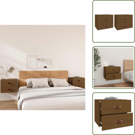 The Living Store Mesitas de noche de pared 2 uds marrón miel 50x36x40 cm - Mesita de pared
