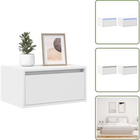 The Living Store Mesitas de noche de pared con luces LED 2 unidades blanco - Mesita de pared