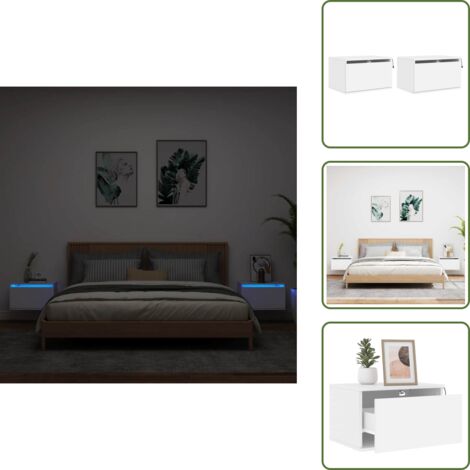The Living Store Mesitas de noche de pared con luces LED 2 unidades blanco - Mesita de pared