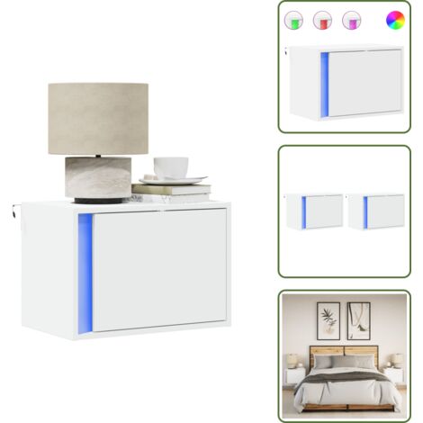 The Living Store Mesitas de noche de pared con luces LED 2 unidades blanco - Mesitas de pared