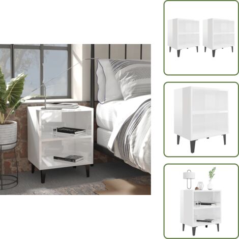The Living Store Mesitas de noche patas metal 2 uds blanco brillo 40x30x50 cm - Mesitas de noche