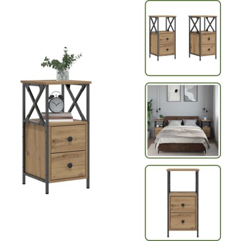 The Living Store Mesitas noche 2 ud madera ingeniería roble artisan 34x35,5x70cm - Mesita de noche de madera