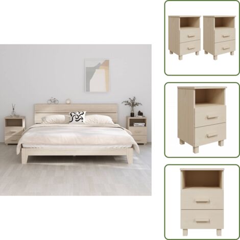 The Living Store Mesitas noche 2 uds HAMAR pino macizo marrón miel 40x35x62 cm - Mesita de noche de madera