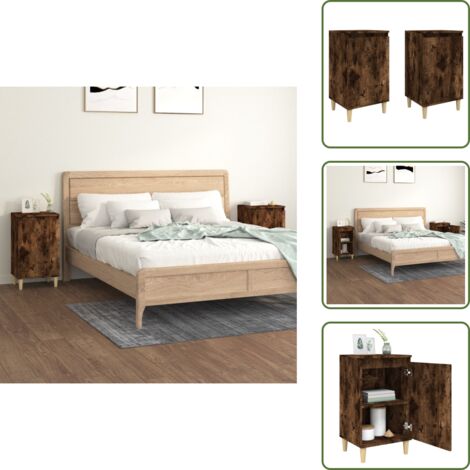 The Living Store Mesitas noche 2 uds madera contrachapada roble humo 40x35x70 cm - Mesita de noche con puerta