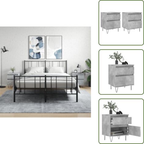 The Living Store Mesitas noche 2 uds madera ingeniería gris hormigón 40x35x50 cm - Mesita de noche gris hormigón