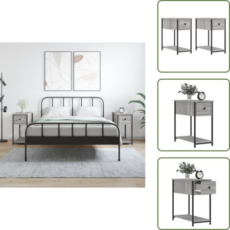 The Living Store Mesitas noche 2 uds madera ingeniería gris Sonoma 30x60x60 cm - Mesita de noche gris