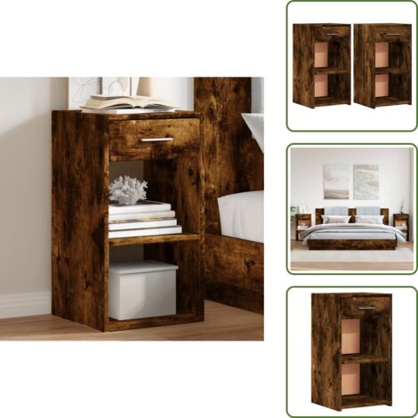 The Living Store Mesitas noche 2 uds madera ingeniería roble ahumado 35x34x65 cm - Mesita de noche madera